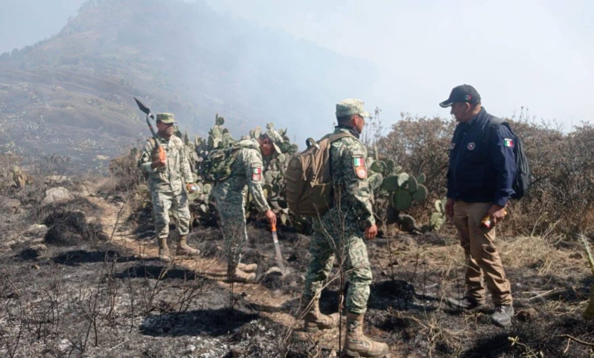 Autoridades mantienen combate contra incendio forestal en Sierra de Tepotzotlán, Edomex