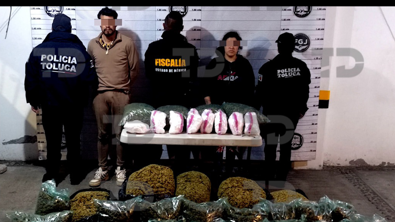 Capturan en Toluca a pareja con más de 200 kilos de droga en operativo conjunto