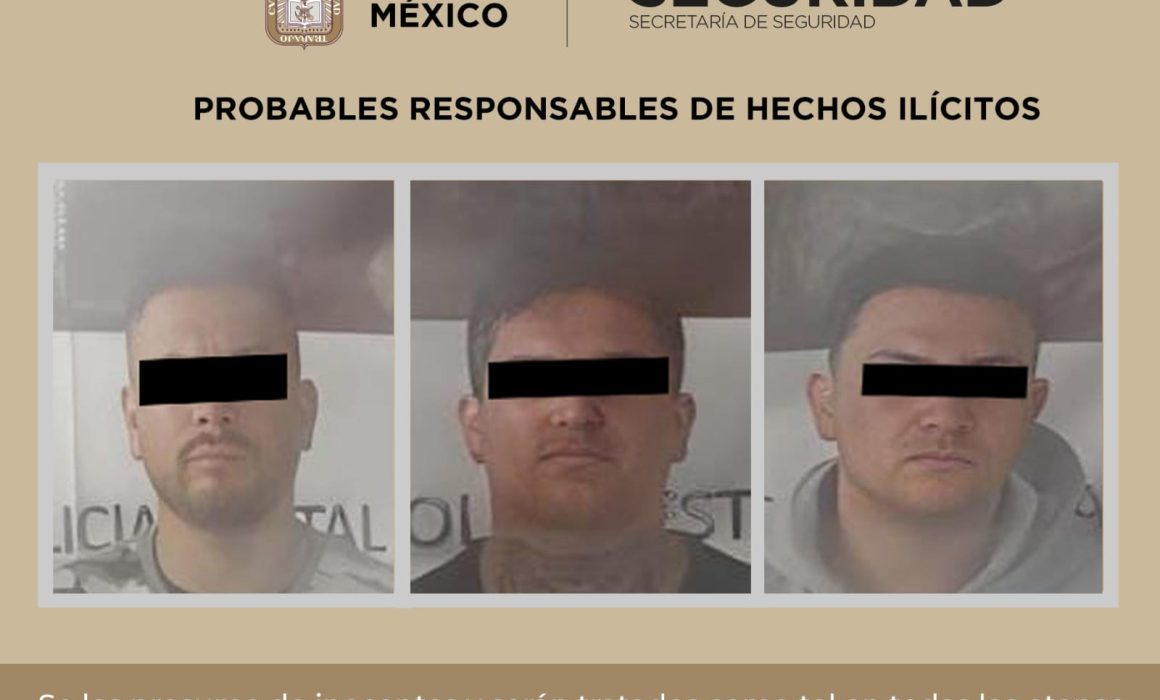 Capturan en Tultitlán a tres sospechosos relacionados con un homicidio y lesiones con arma de fuego