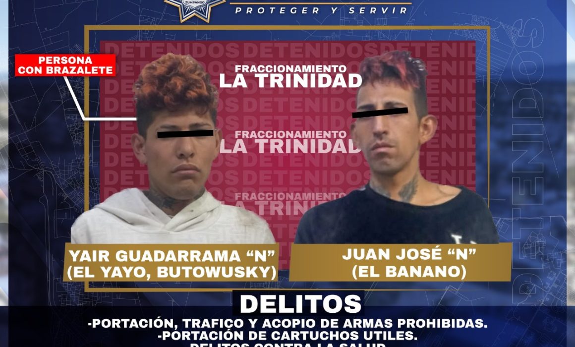 Capturan en Zumpango a dos hombres con antecedentes penales y armas de fuego