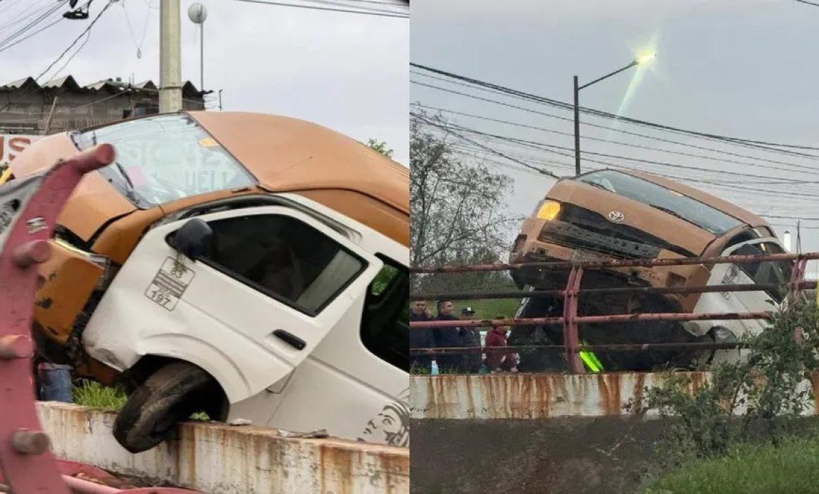 Casi tragedia en Chicoloapan: unidad de transporte a punto de caer al río por exceso de velocidad y mal Estado de la restructura