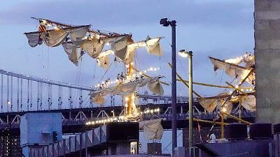 Choque del Buque Escuela Cuauhtémoc en puente de Brooklyn deja 22 tripulantes heridos