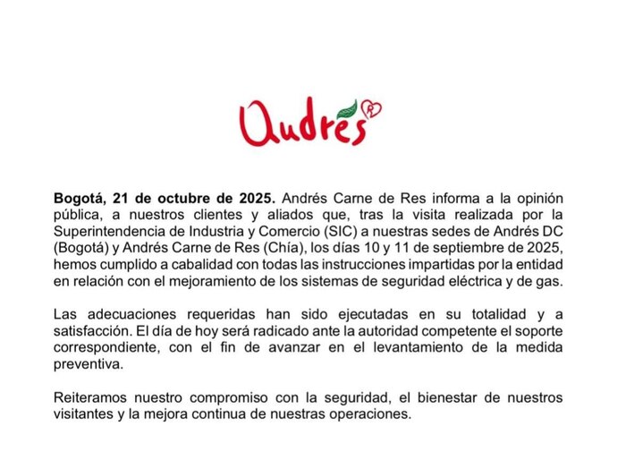 Cierre de locales de Andrés Carne de Res en Bogotá por orden de la SIC: la cadena responde