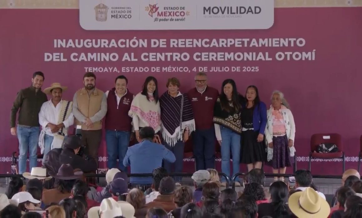 Delfina Gómez inaugura rehabilitación del camino al Centro Ceremonial Otomí en Temoaya para impulsar el turismo y la movilidad regional