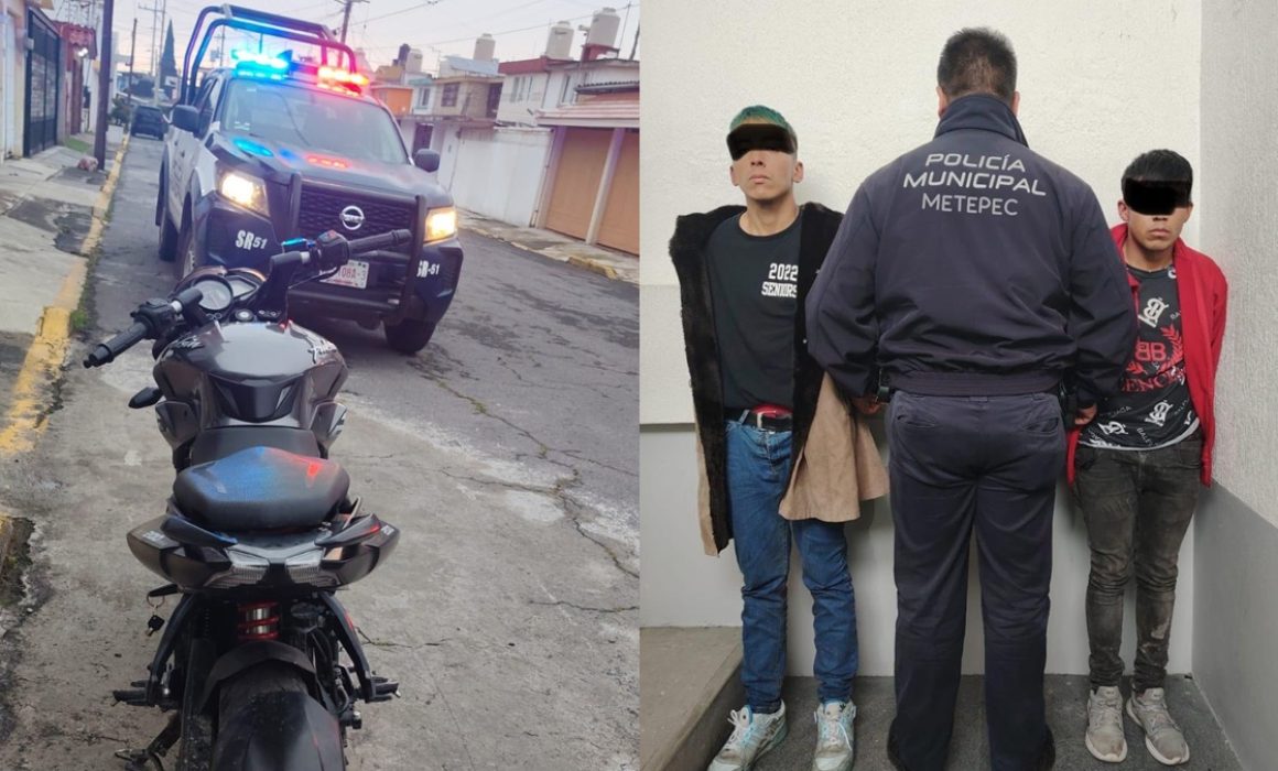 Detienen en Metepec a dos hombres que intentaban robar una motocicleta arrastrándola con otra moto