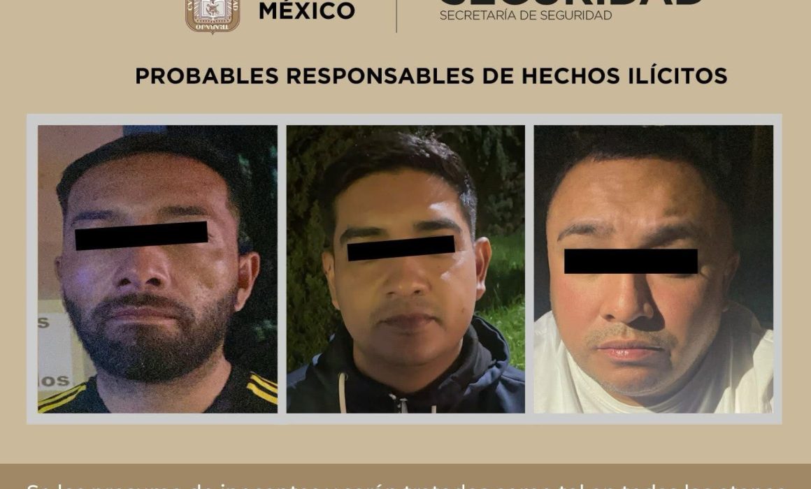 Detienen en Toluca a tres hombres por portar armas y hacerse pasar por policías para extorsionar a un conductor