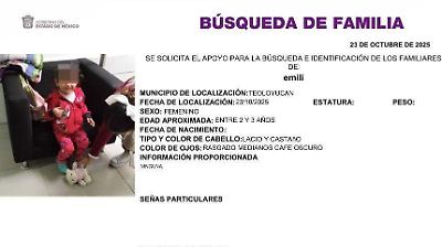 Encontraron a niña de 3 años en calles de Teoloyucan; DIF pide ayuda para localizar a su familia