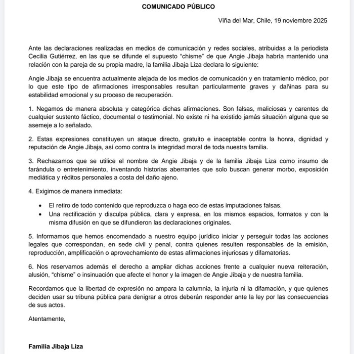 Familia de Angie Jibaja rompe el silencio: niegan rumores y anuncian acciones legales contundentes