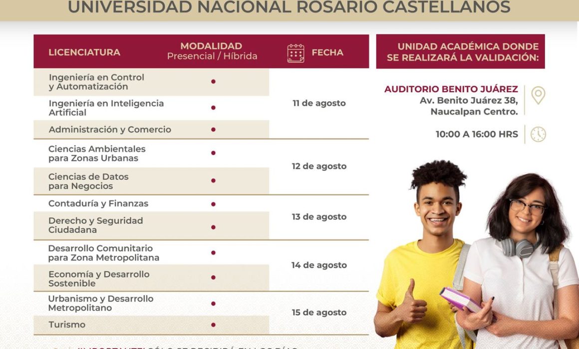 Fechas clave para la validación de documentos en la Universidad Rosario Castellanos de Naucalpan