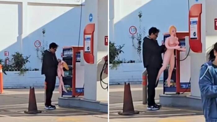 Joven infló una muñeca inflable en gasolinera de León y se vuelve viral antes del Día de San Valentín
