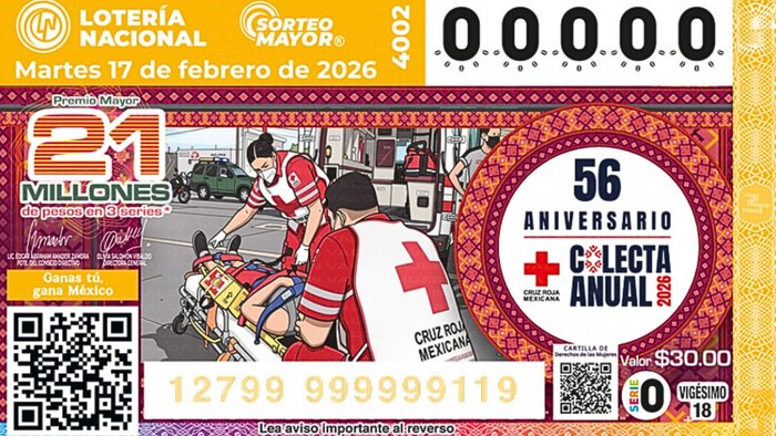 Lotería Nacional de México realiza el Sorteo Mayor 4002 con premio de 21 millones de pesos para el 17 de febrero de 2026
