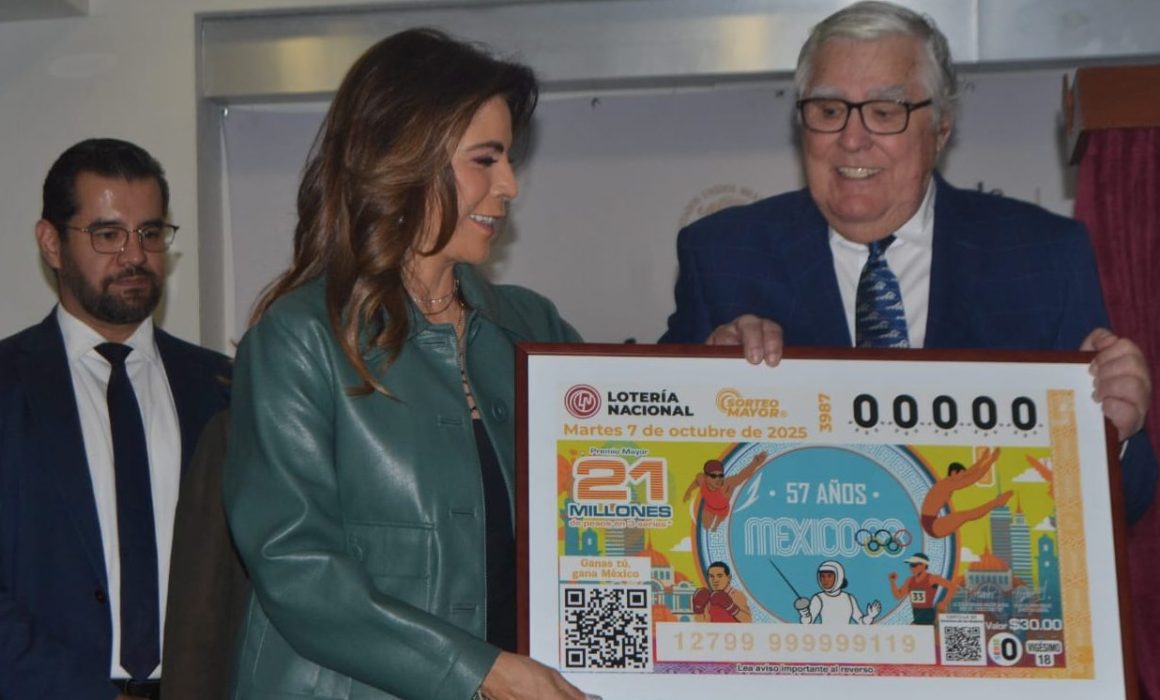 Lotería Nacional rinde homenaje a los 57 años de México 68 con billete conmemorativo