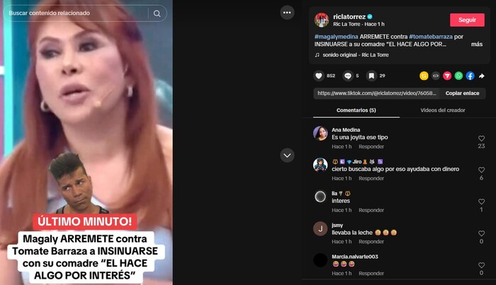 Magaly Medina expresa su decepción con Tomate Barraza por supuesto interés en relación con la mamá de su sobrino