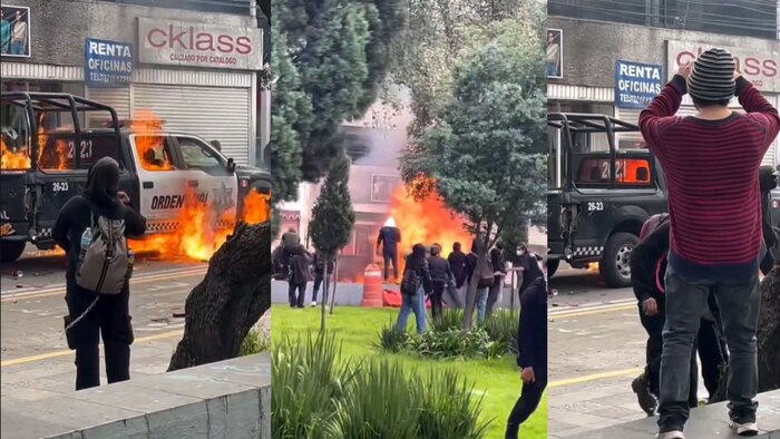 Marcha por el 2 de octubre en Toluca termina en vandalismo y enfrentamientos con la policía