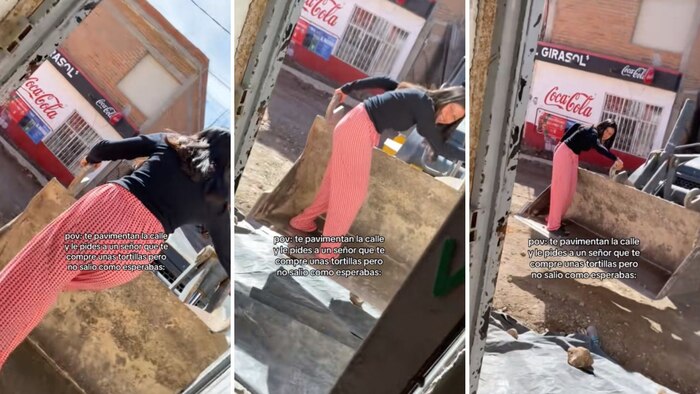 Obrero ayuda a joven a cruzar la calle en excavadora para comprar tortillas y se vuelve tendencia viral en México