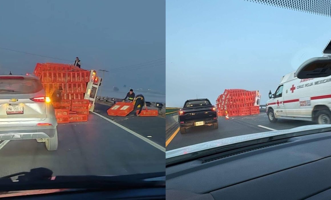 ¿Qué fue lo que causó el espectacular vuelco de un camión cargado con pollos en la autopista Lerma – Valle de Bravo?