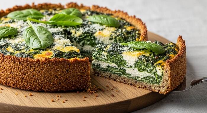 Receta de tarta de espinaca con masa de quinoa, opción saludable y sin gluten