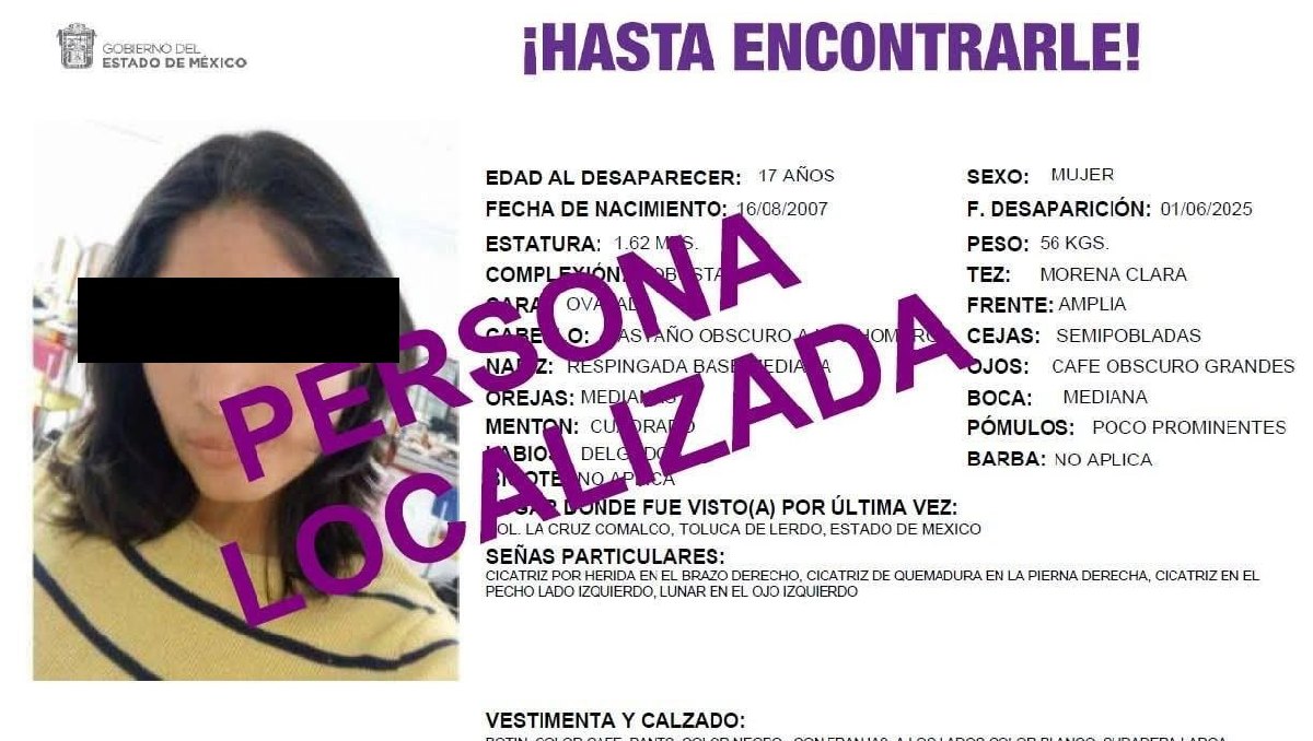 Rescatada con vida en Toluca la joven de 17 años que había desaparecido hace 44 días