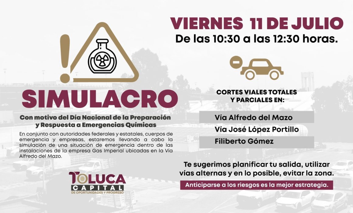 Toluca participará en simulacro nacional para fortalecer la respuesta a emergencias químicas