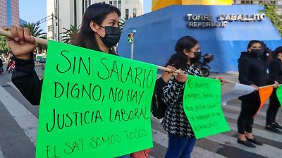 Trabajadores del SAT realizan paro nacional para exigir cumplimiento del aumento salarial del 12%