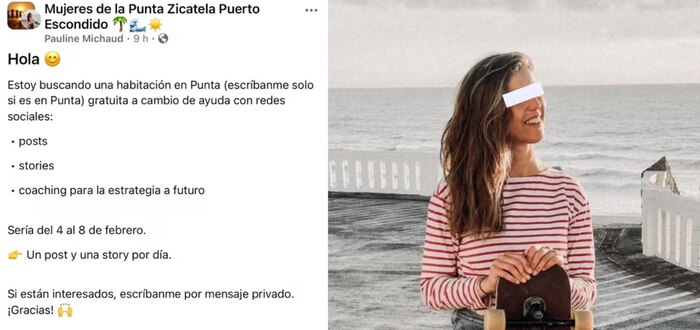 Turista extranjera solicita alojamiento gratis en Zicatela a cambio de promoción en redes sociales en Puerto Escondido