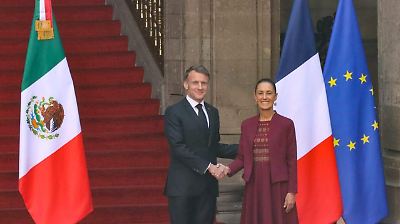 Visita histórica de Emmanuel Macron a México: Sheinbaum recibe al presidente francés en Palacio Nacional